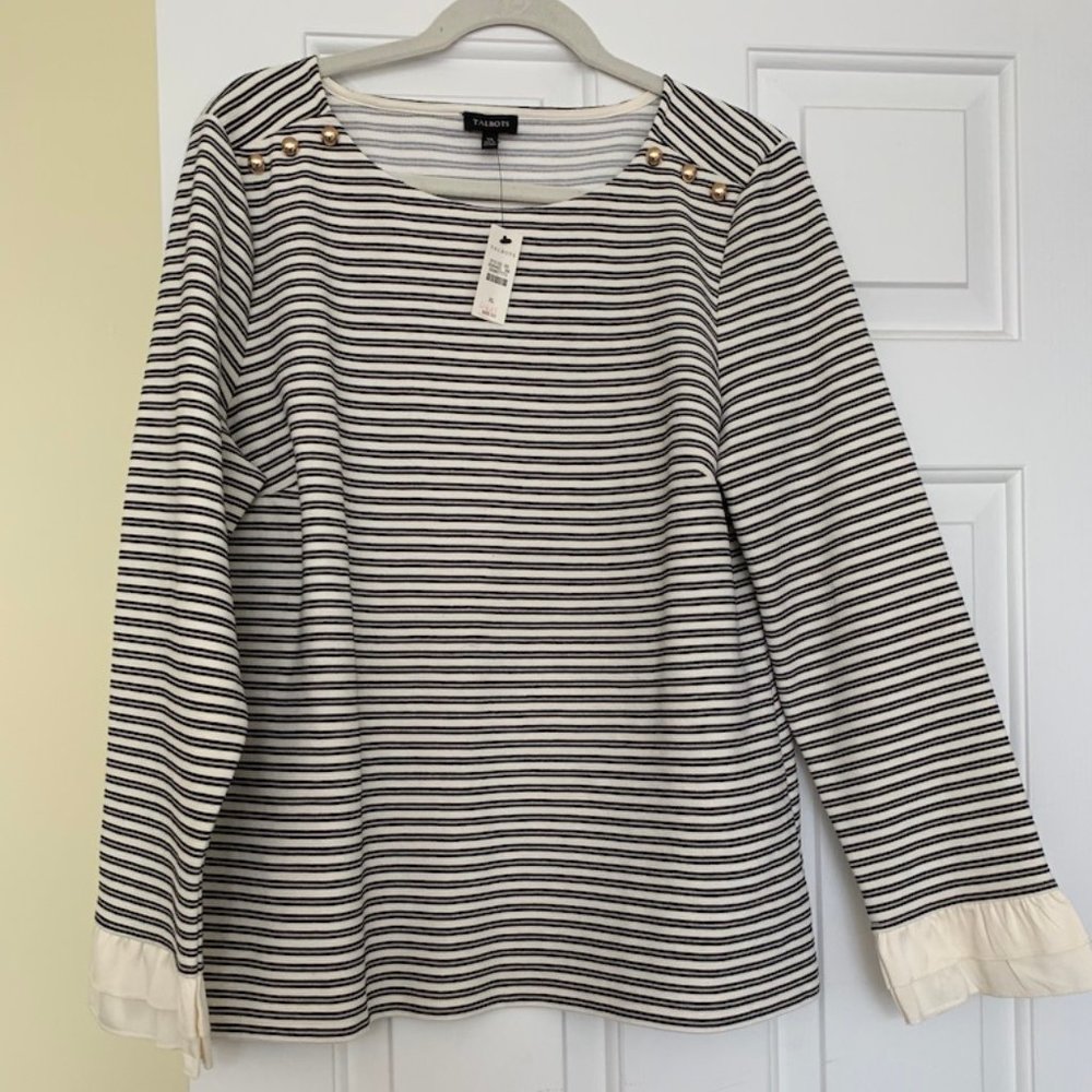 Talbots Shirt Striped top ruffle cuff knit